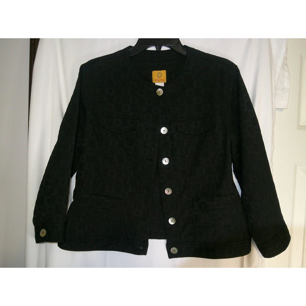 Ruby Rd. Black Button-Front Jacket w/Mother of Pearl Button Blazer Classic Style